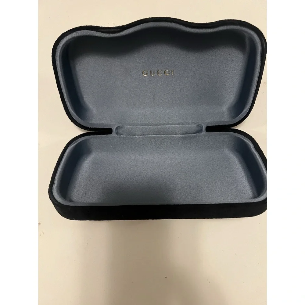 GUCCI eyeglasses case Black Velvet Silk Lined Light Blue. Can Be Used As Clutch